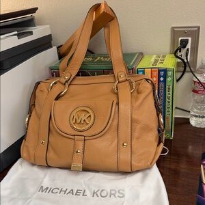 Michael Kors Fulton Pebbled Leather Satchel Shoulder Bag - Caramel / Purse
